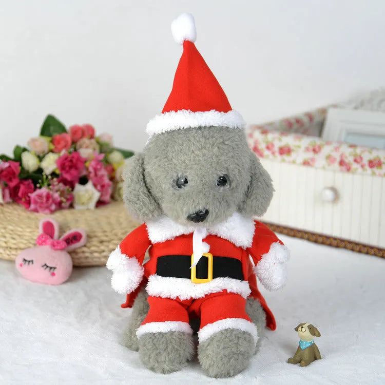 Red polar fleece pet Santa Claus costume for dogs and cats in stretchable Christmas design