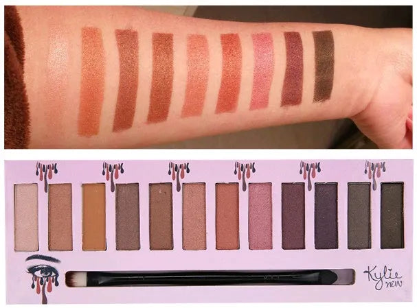 Kelly 12 colour matte eyeshadow palette in compact case with multiple neutral shades visible