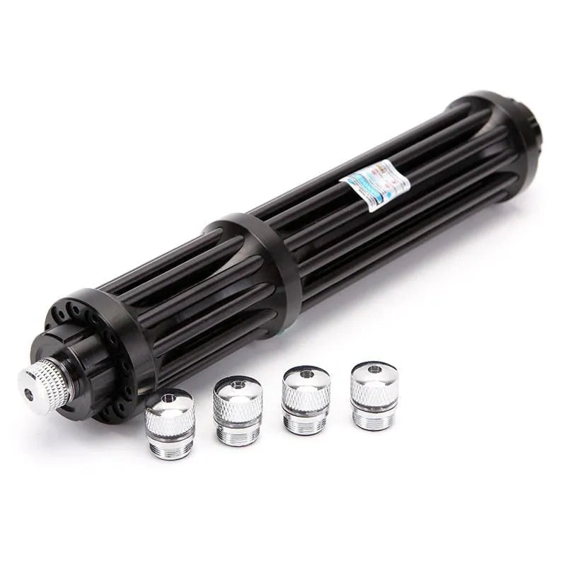 Black aluminium extended flashlight with laser indicator and tail cap switch.