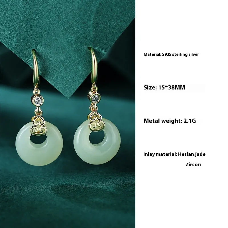 Women's Chinese style Fu Lu jewellery set with hetian jade gourd bracelet, necklace and earrings in sterling silver