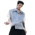 Men's loose blue and white gradient short sleeve casual shirt