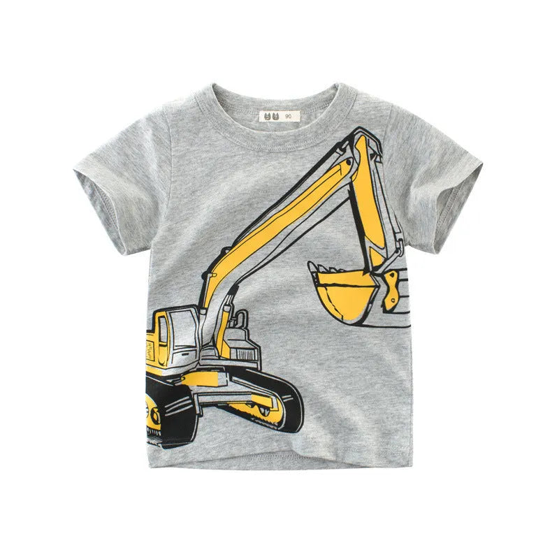 Flower ash cotton boys T-shirt with cartoon pattern and short sleeves for summer wear