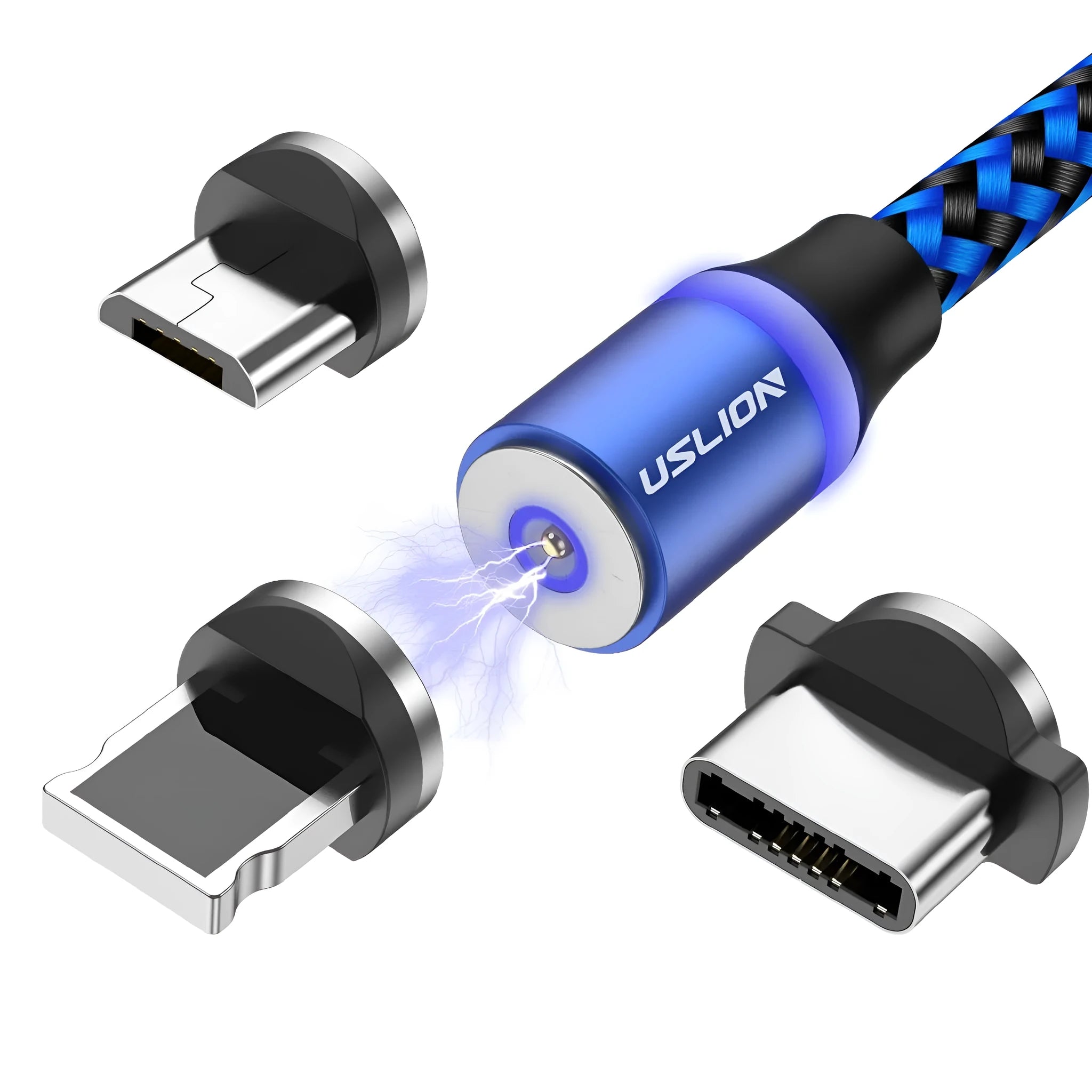 1 metre magnetic USB cable with aluminium alloy connector and blue LED indicator for fast charging