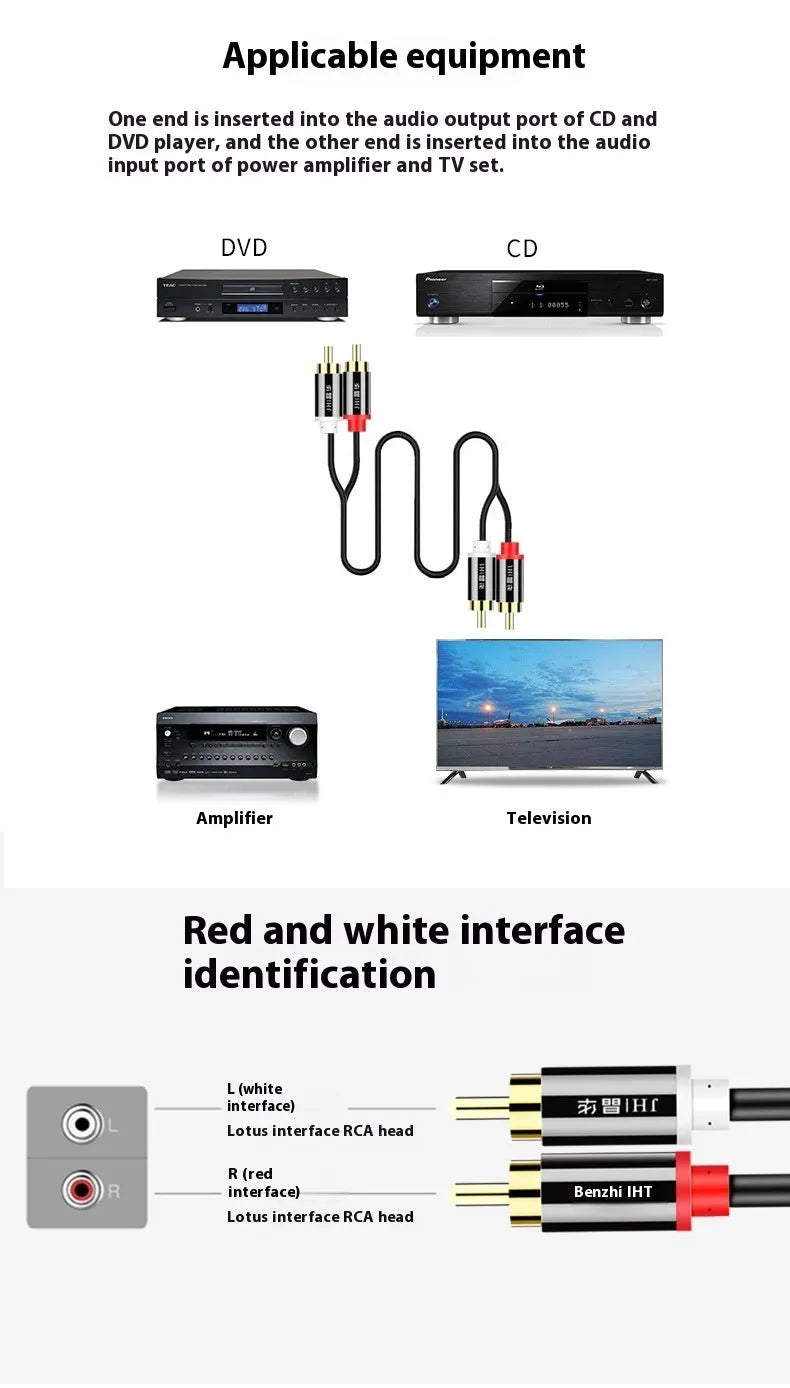Gold-plated two-to-two double-connected flower head audio cable for RCA connections
