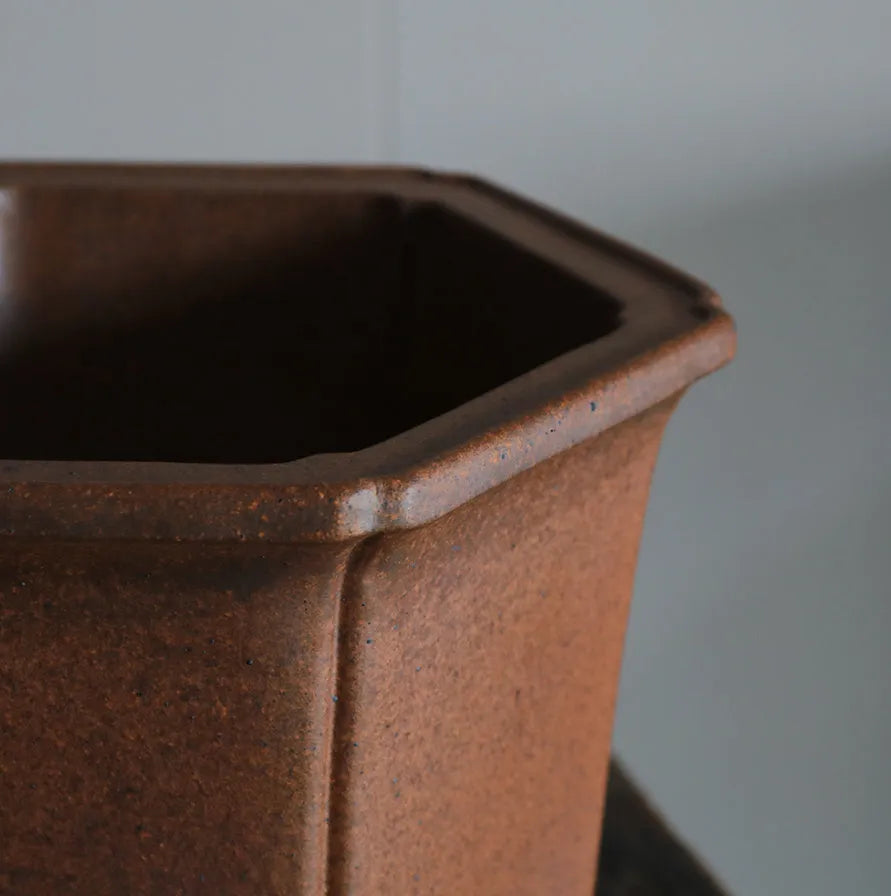 Hexagonal ceramic orchid bonsai pot with antique purple sand craft, classical planter for desktop or floor