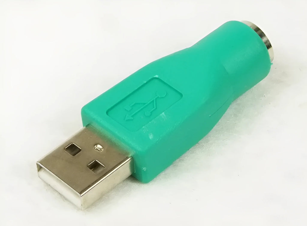 Green PS2 to USB adapter with 1 metre copper wire cable for computer peripherals