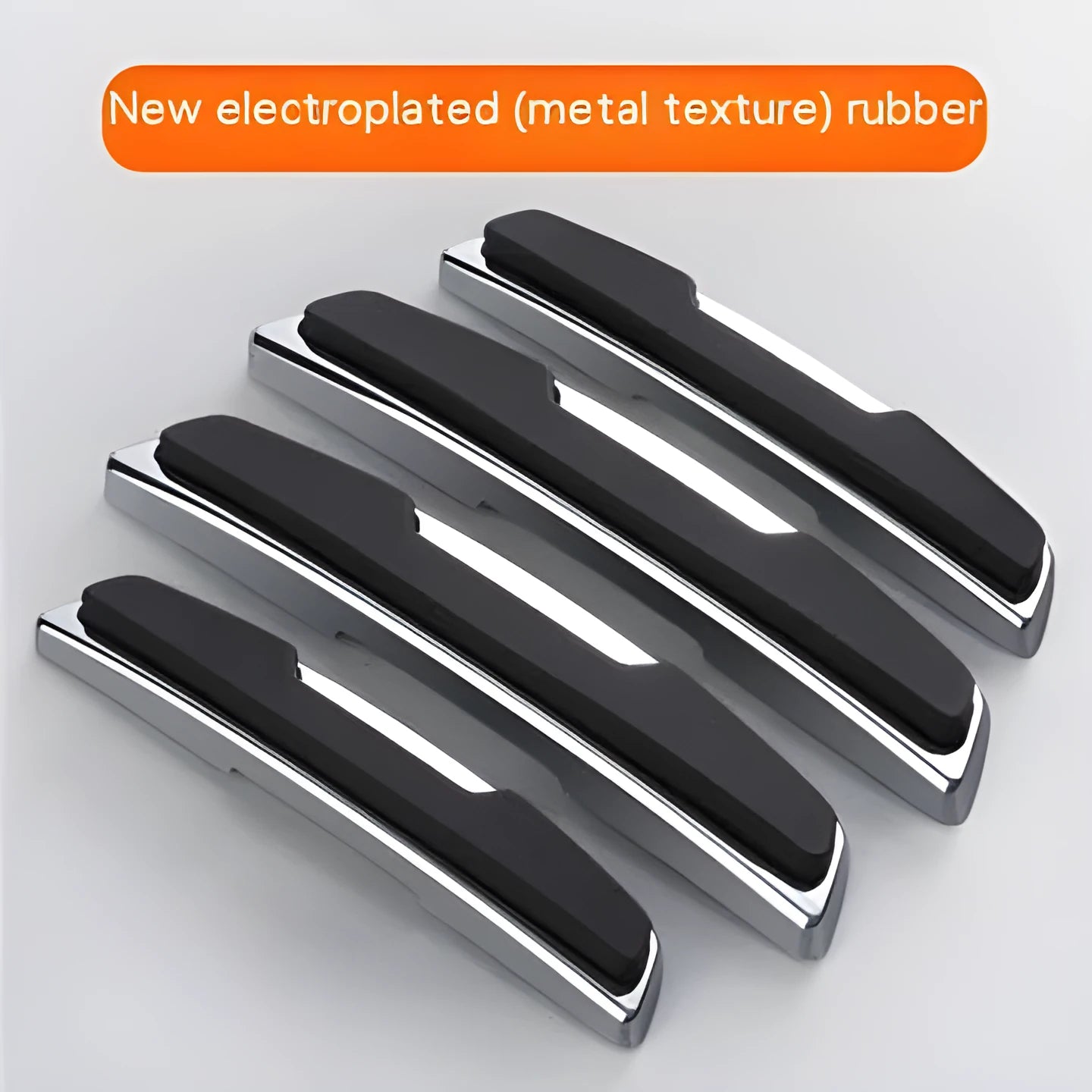Black plastic silicone car door bumper strips measuring 9.5cm by 2cm in four-piece protective set