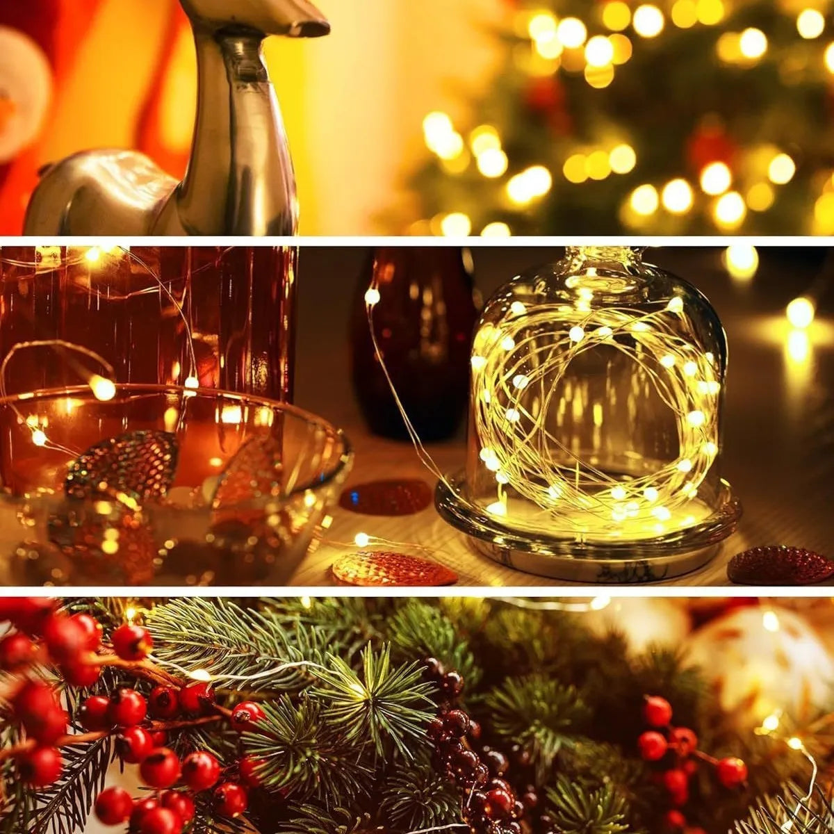 LED firefly string lights warm white 0.5m to 5m length 10cm spacing IP43 plastic housing