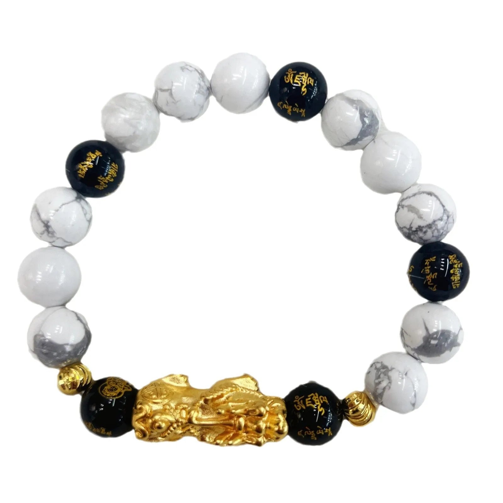 Handmade vintage bracelet with white turquoise and black agate stones for couples