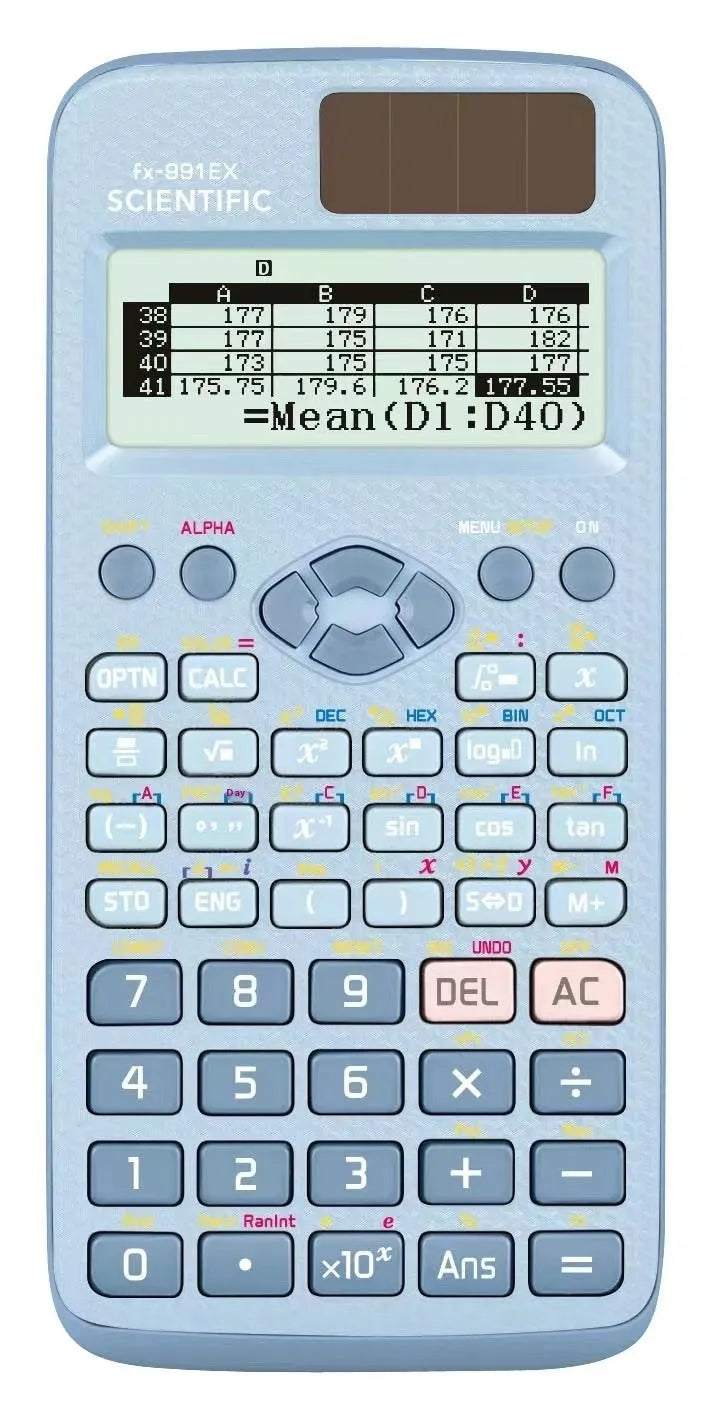 991EX solar-powered scientific calculator in black, blue, or pink colours