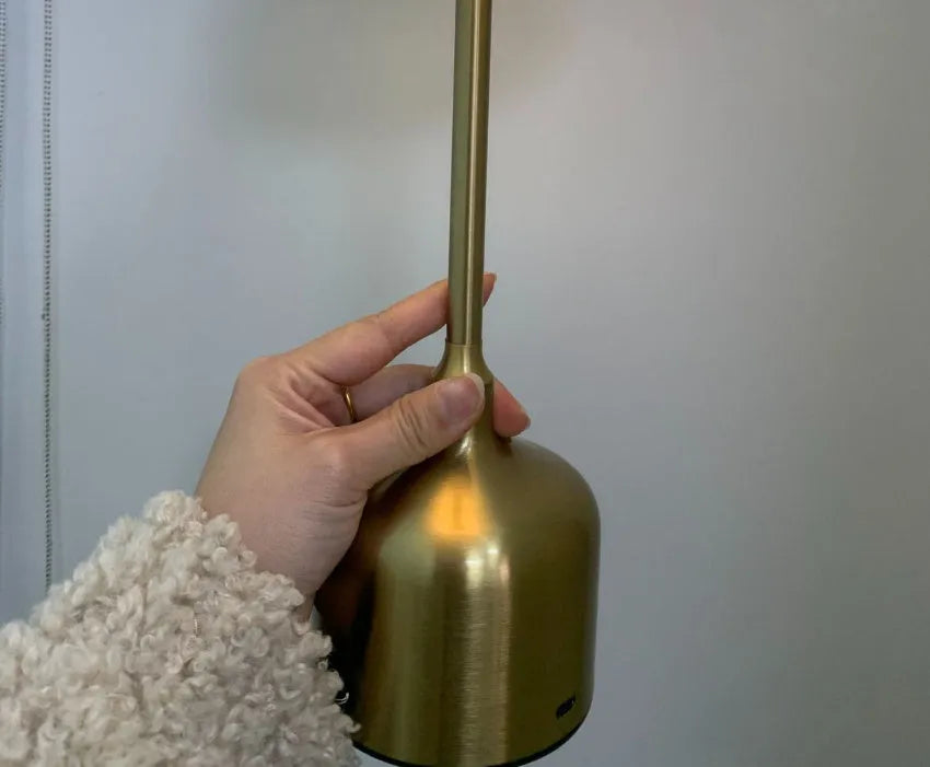 Retro bronze metal table lamp with wrought iron and acrylic shade, 14.5 x 14.5 x 31.5 cm, on desk