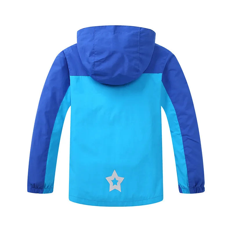 Blue thin autumn jacket for boys with long sleeves and zipper closure