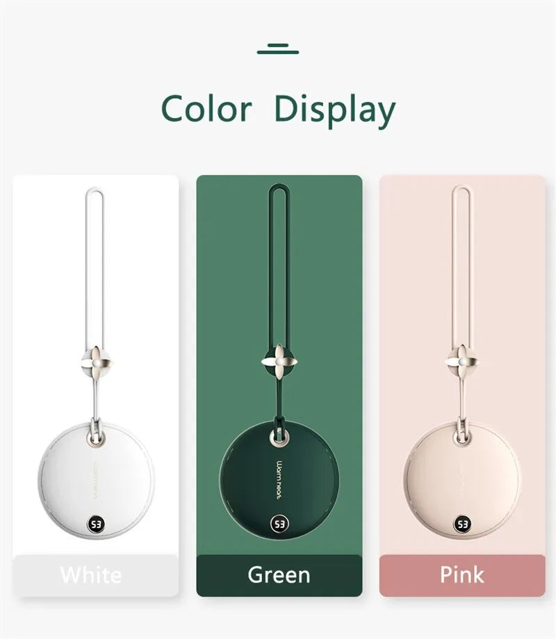 Green pink or white square power bank hand warmer with digital display showing battery percentage