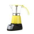 Octagonal aluminium electric Moka pot coffee maker in silver green yellow red blue colour options