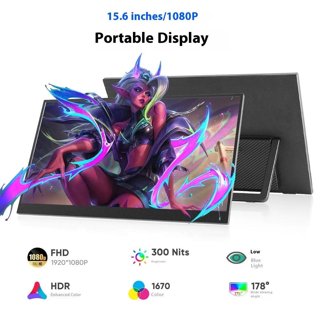 15.6-inch black portable monitor with adjustable stand on desk