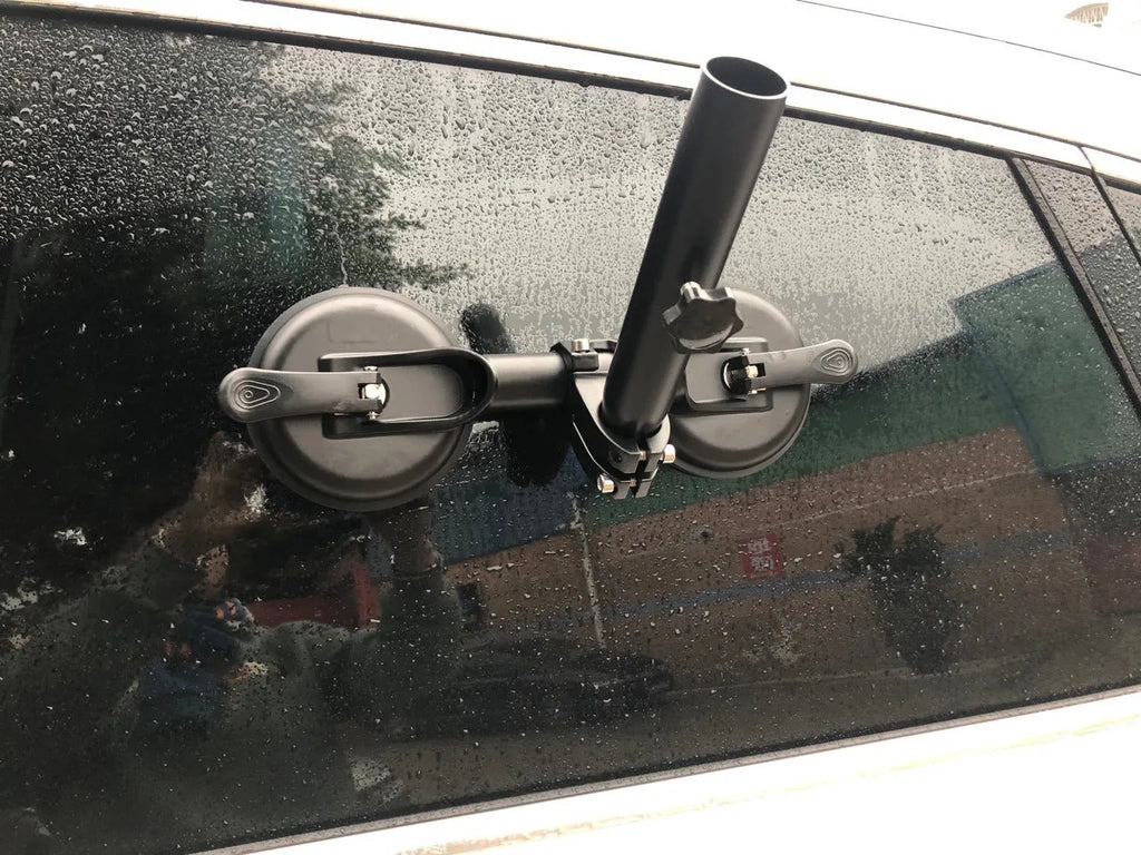 Black off-road car sucker base with round glass sucker for flagpole mounting