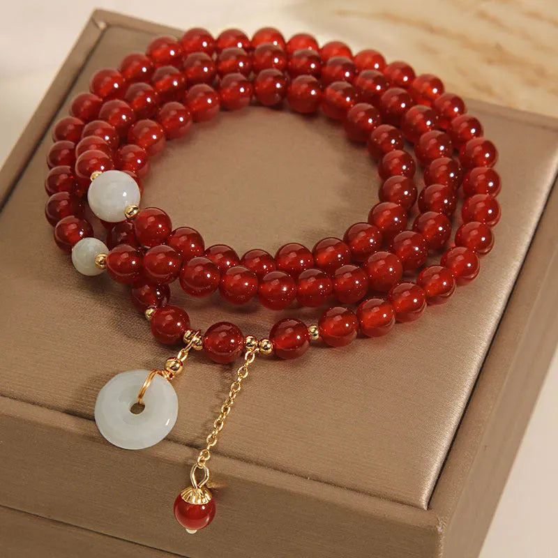 Red crystal multi-layer women's bracelet with retro ethnic style and multi-strand design