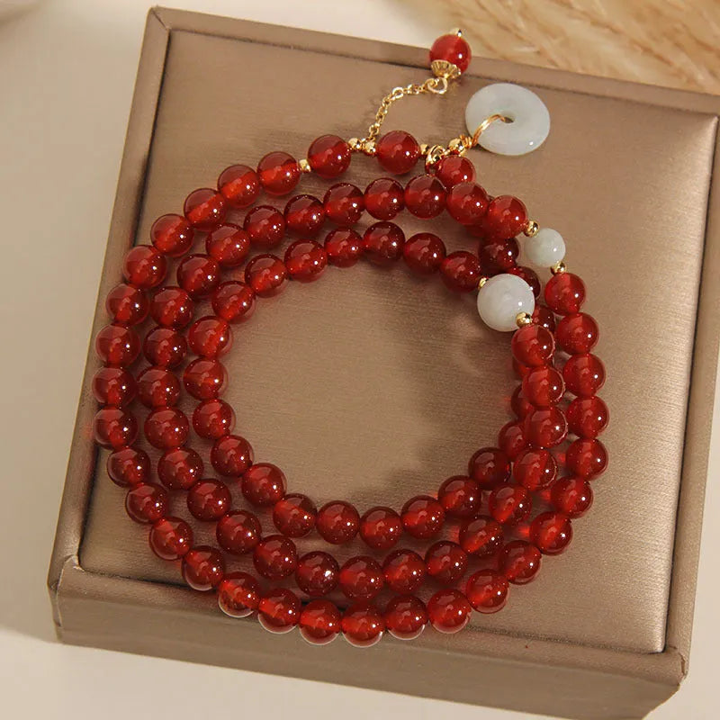 Red crystal multi-layer women's bracelet with retro ethnic style and multi-strand design