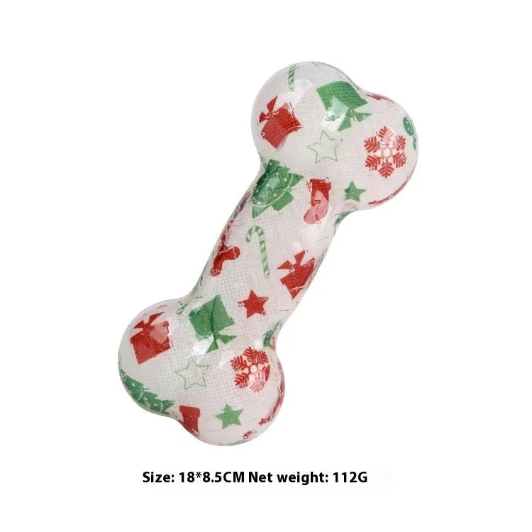 Bone-shaped dog squeaker toy in seasonal colours with TPR material construction