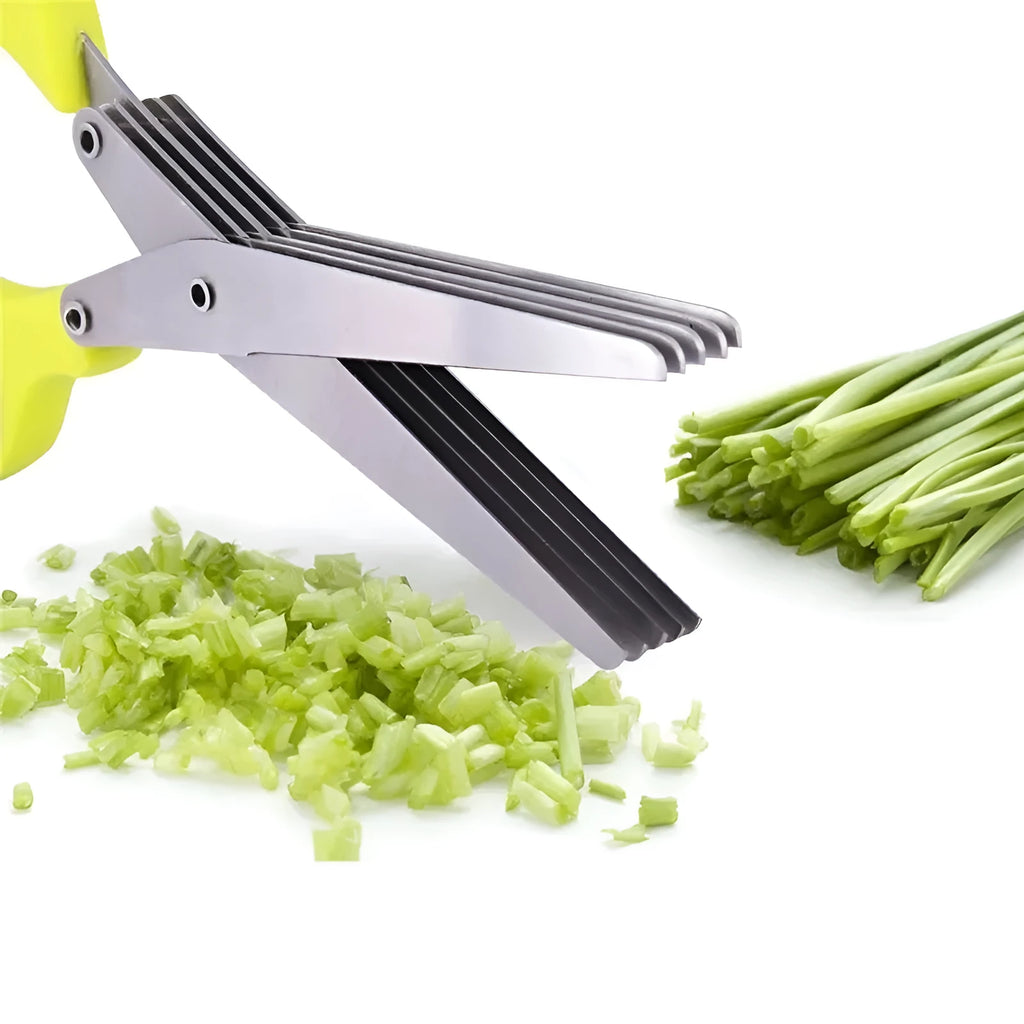 Green stainless steel multi-layer onion scissors for cutting herbs and seaweed