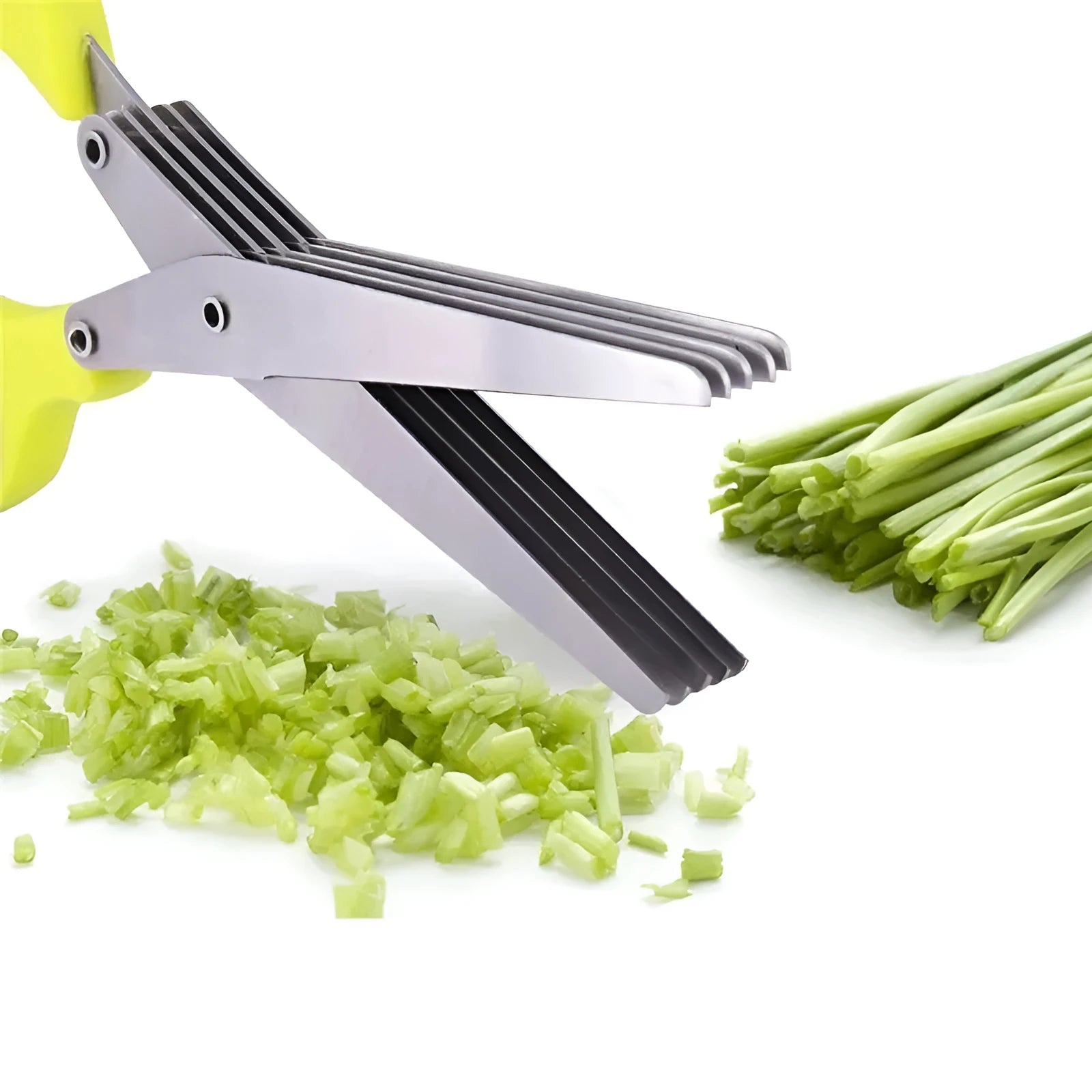 Green stainless steel multi-layer onion scissors for cutting herbs and seaweed