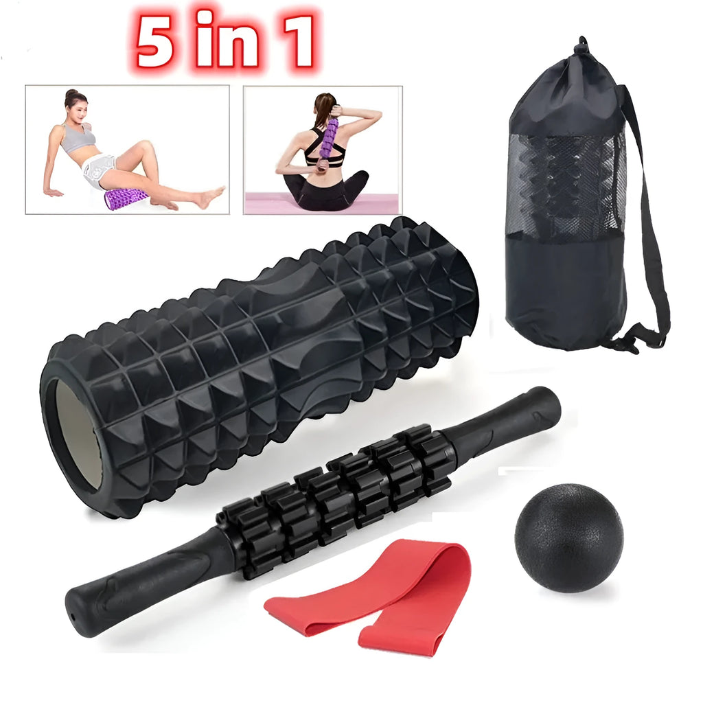 Pilates yoga hollow foam shaft set with 33cm crescent model, massage stick, fascia ball, and tension ring
