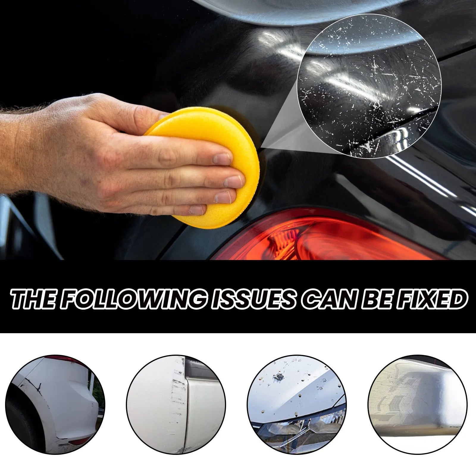 Car scratch wax 120ml kit with polishing sponge and cleaning towel for paint surface maintenance
