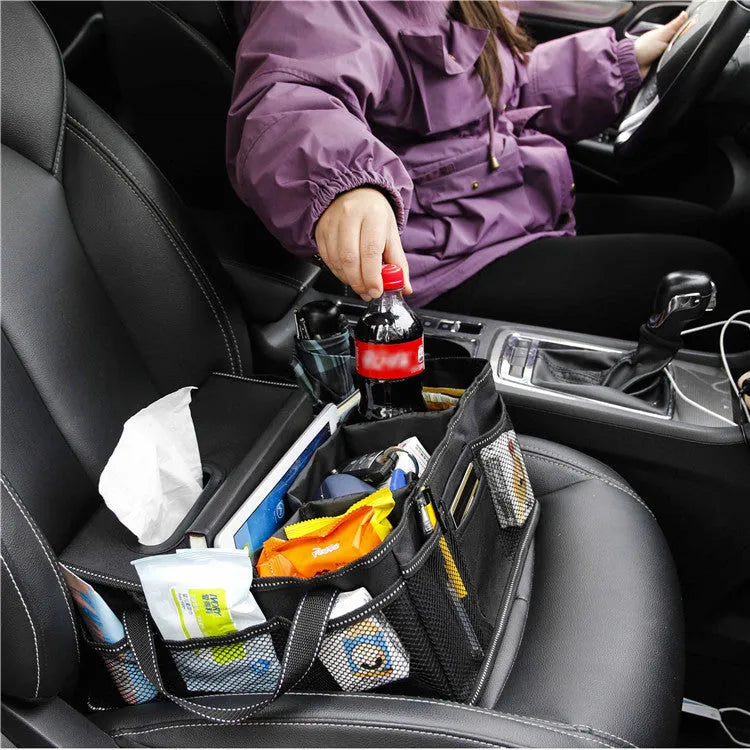 Black collapsible Oxford cloth storage box for car boot organisation, dimensions 33cm x 33cm x 16cm.