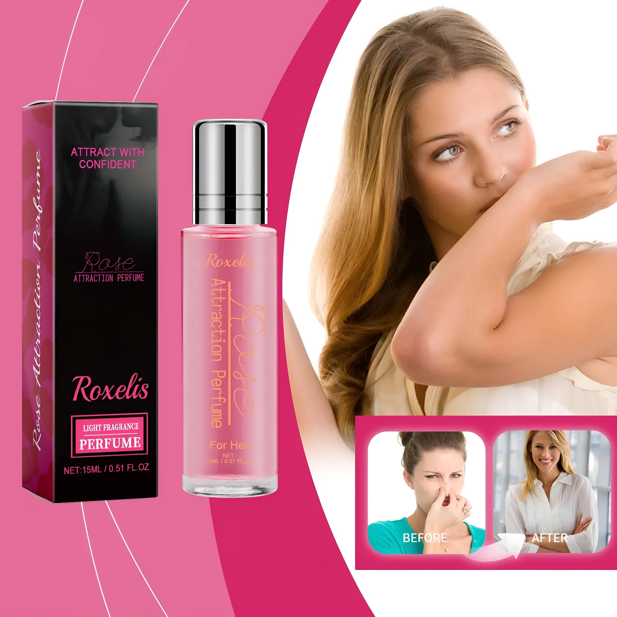 Rose light perfume 15ml natural portable bottle with moisturising body care