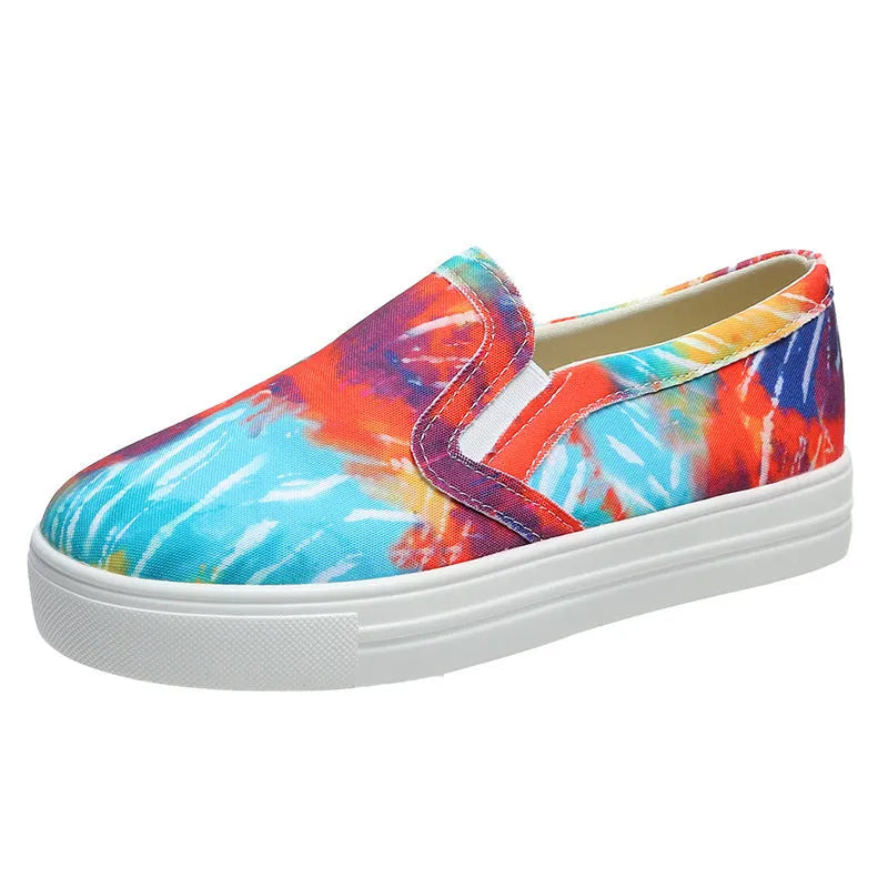 Women's casual canvas slip-on shoes with flat rubber soles in multiple colour options