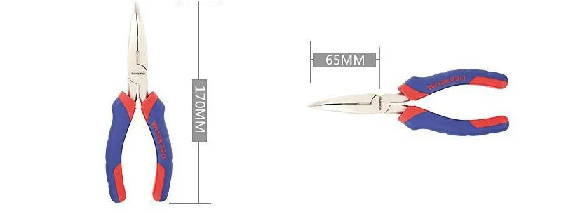 Blue handled curved nose pliers with tapered jaws for precision electronics and jewellery work