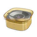 Transparent 70oz dog water bowl with floating disc showing visible water level measurement