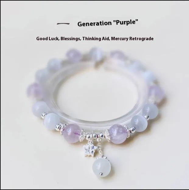 Opal amethyst crystal bracelet with moon charm over 20mm, manual processed women's cute accessory