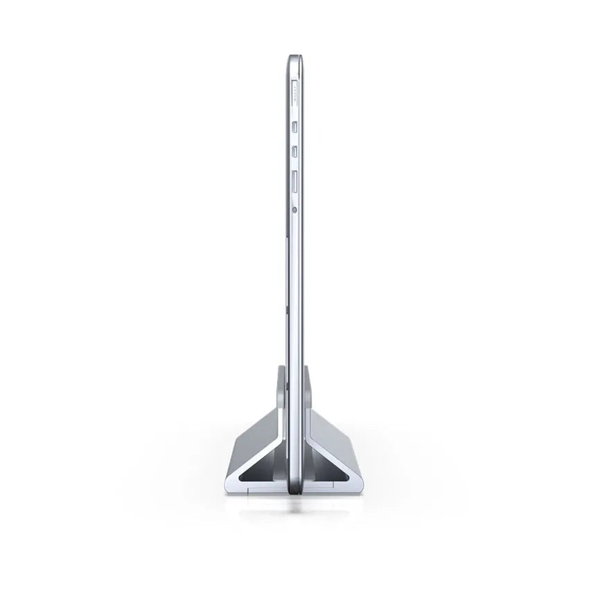 Aviation aluminium alloy computer stand holding a notebook on a desk with three colour options black, space grey, white