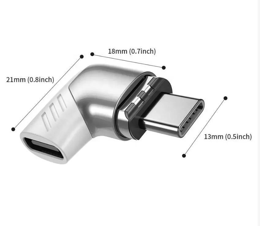 100W 5A magnetic Type-C adapter in black, zinc alloy and TPE, L-shaped design with soft white indicator light