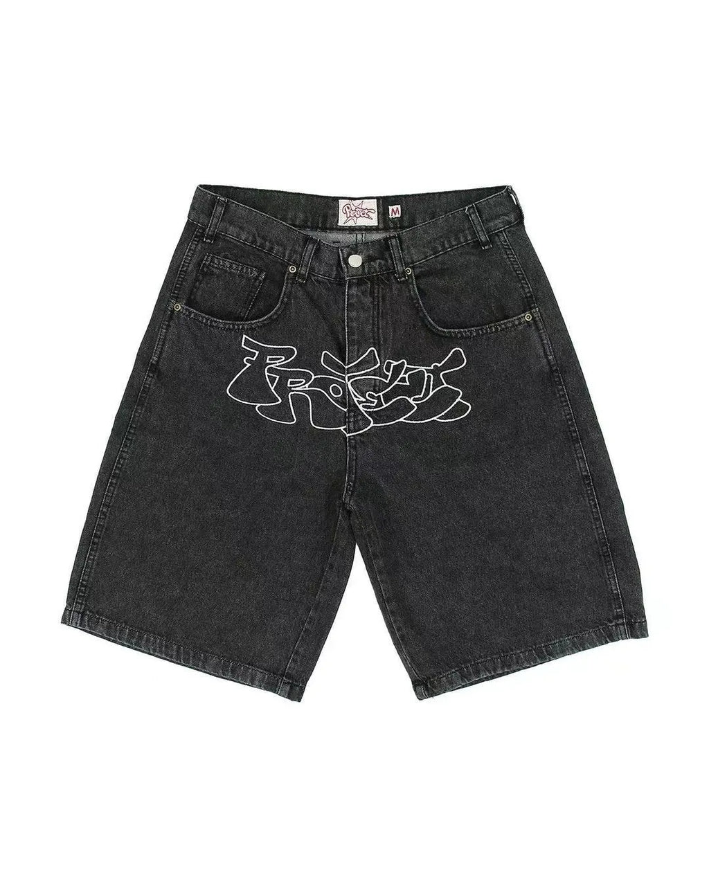 Men's straight-leg hip hop denim shorts in D36 picture colour, showing front view