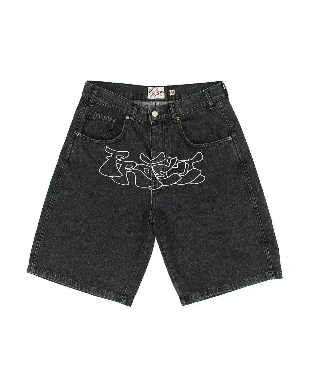 Men's straight-leg hip hop denim shorts in D36 picture colour, showing front view