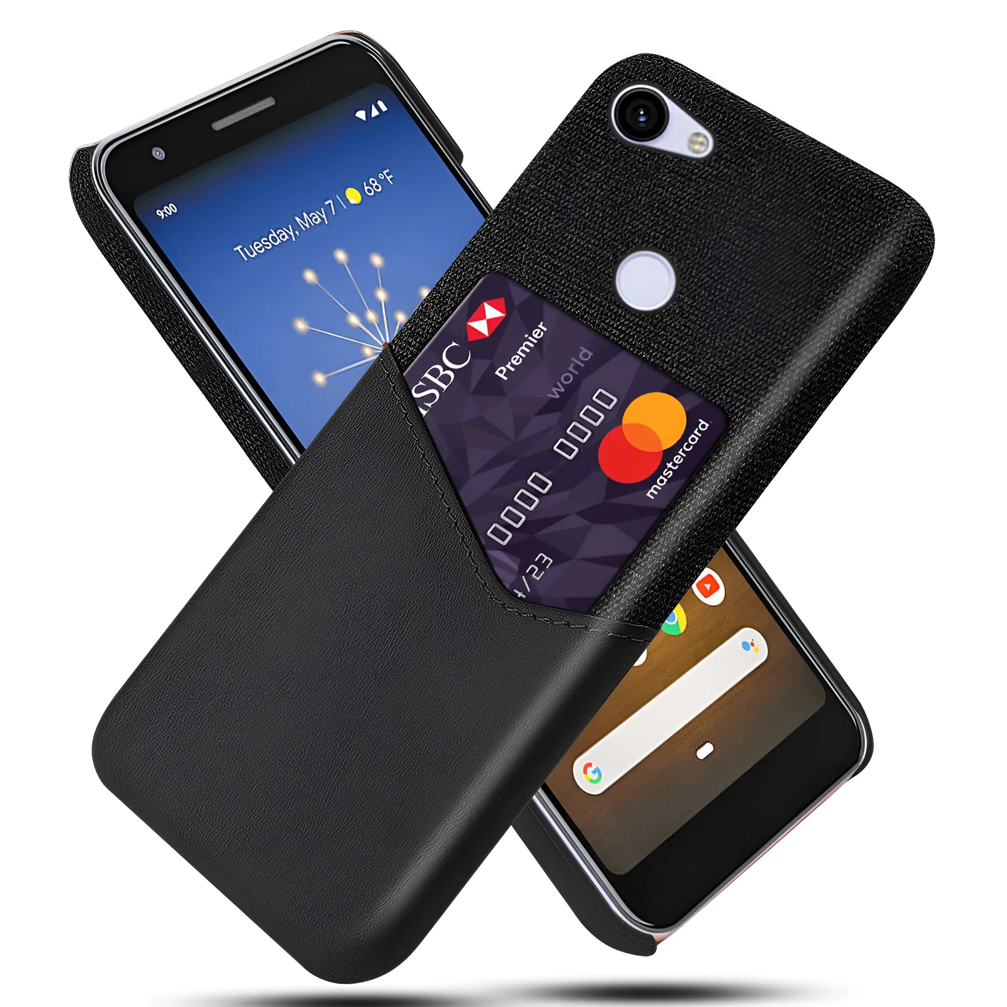 Genuine leather Google Pixel mobile phone case in black, showing slim back cover design