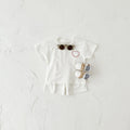 Korean style baby cotton two-piece suit set with heart printing and plaid pattern, shown in grey.