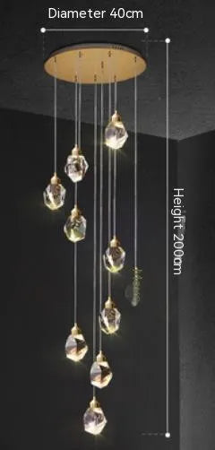 Duplex stair long crane crystal chandelier ceiling lamp with dimmable three-colour lighting