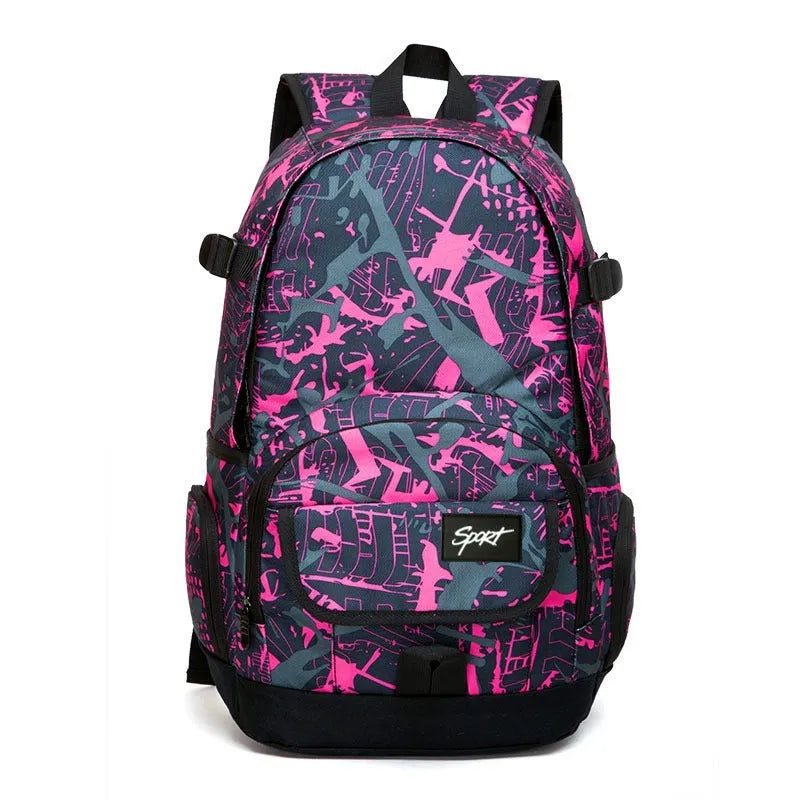 Classic blue nylon backpack with large main compartment shown on a plain background.
