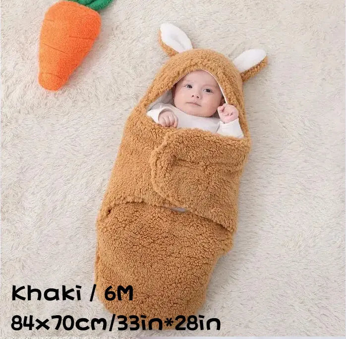 Fluffy fleece baby sleeping bag swaddle in blue with adjustable hook-and-loop closure for newborn