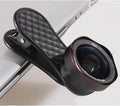 Mobile phone lens kit with 0.6X wide-angle and 15X macro lenses with clip attachment