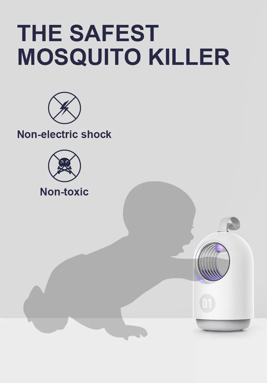 Blue and white portable USB mosquito killer lamp with silicone handle and UV light.