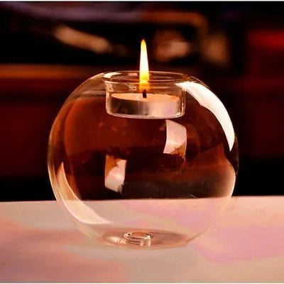 Handmade European-style round hollow glass candle holder in three sizes