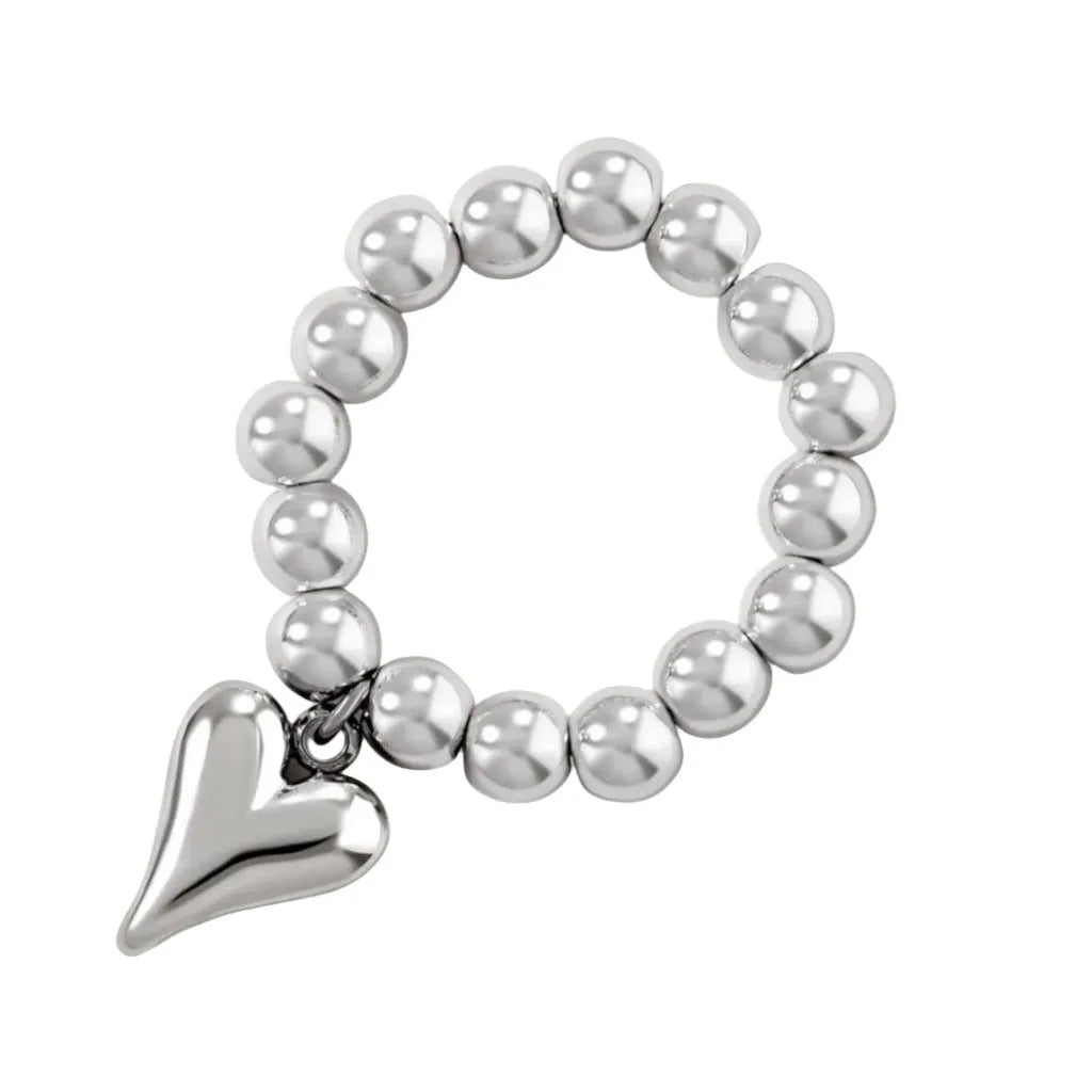 Handmade elastic beaded ring with love heart design in gold and silver electroplating