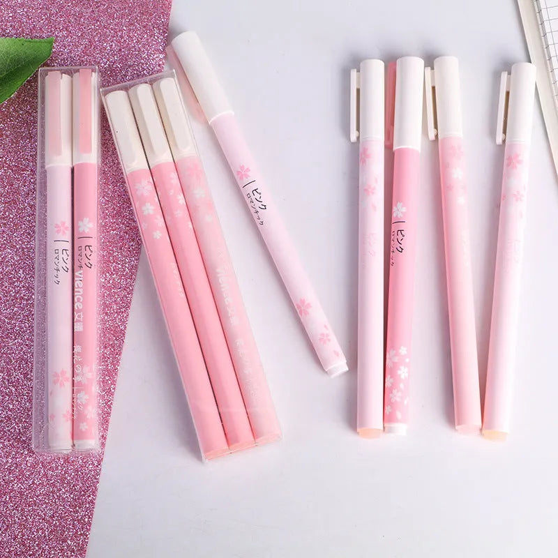 Sakura gel pen set showing plastic body pens with 0.5mm and 0.38mm needle tip options in boxed packaging