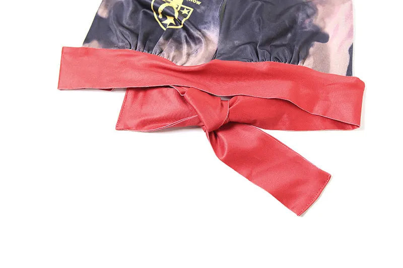 Red women's high waist bikini set with hip lift design and 3D printed pattern