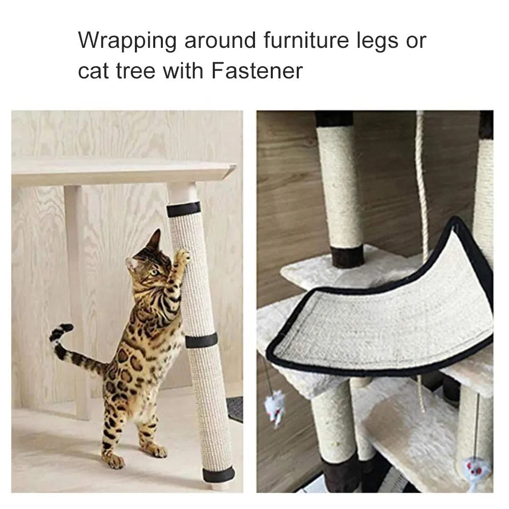 Beige cat scratch board made of sword sisal and cotton linen on sofa arm, 40x29cm furniture protection mat