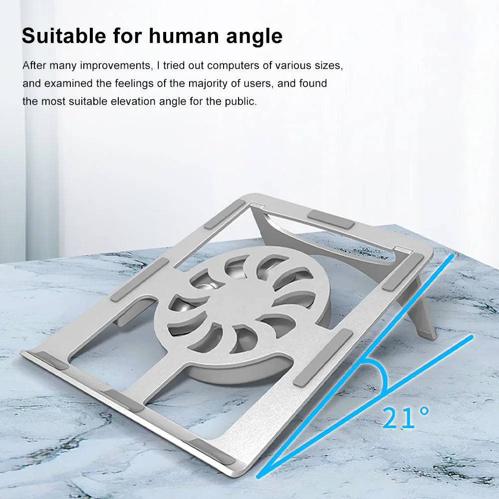 Silver M9 aluminium alloy folding lifting laptop cooling bracket on a desktop